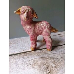 Vintage Pink Purple Gold Lamb Figurine Sheep Easter‎ Spring Ceramic Pottery